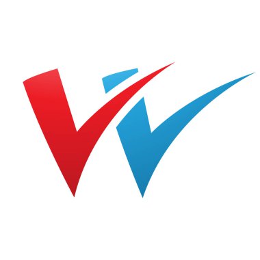 Beyaz Arkaplanda Kırmızı ve Mavi Kene Şekilli Harf W Simgesi