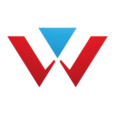 Kırmızı ve Mavi Üçgen şekilli Beyaz Arkaplanda W Simgesi