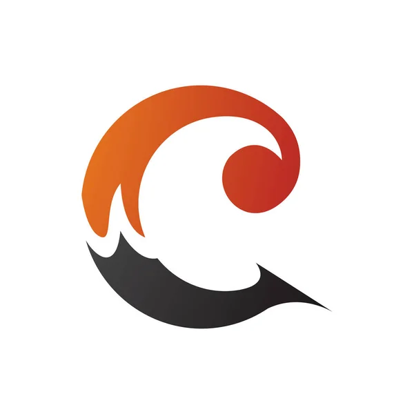 Πορτοκαλί Και Μαύρο Στρογγυλό Σγουρό Γράμμα Εικονίδιο Λευκό Φόντο — Διανυσματικό Αρχείο
