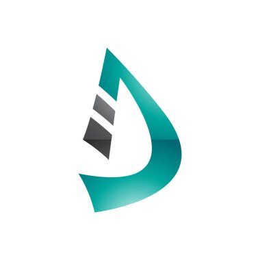 Beyaz Arkaplanda Siyah ve Farsça Yeşil Kıvrımlı Çizgili Harf D Simgesi