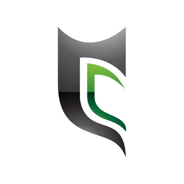 Negro Verde Brillante Medio Escudo Forma Letra Icono Sobre Fondo — Vector de stock