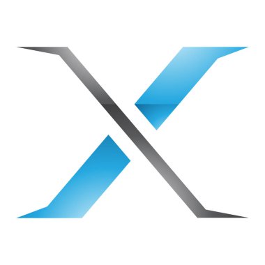 Mavi ve Siyah Sivri uçlu Harf X Simgesi Beyaz Arkaplanda