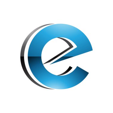 Mavi ve Siyah Parlak Yuvarlak Katmanlı Küçük Harf E Simgesi Beyaz Arkaplanda