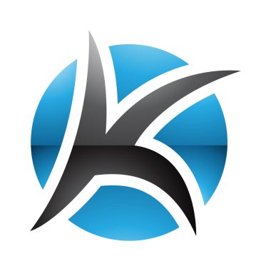 Mavi ve Siyah Parlak Noktalı Harf K Simgesi Beyaz Arkaplanda