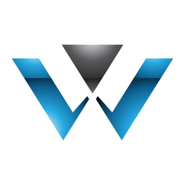 Mavi ve Siyah Parlak Üçgen şekilli Beyaz Arkaplanda W harfi simgesi