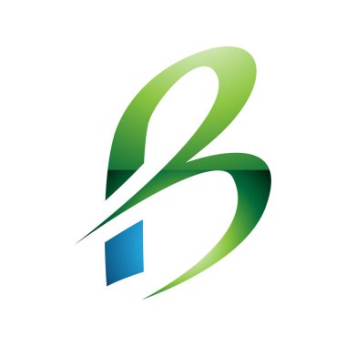 Mavi ve Yeşil İnce Harfli B Simgesi Sivri uçlu beyaz arka plan