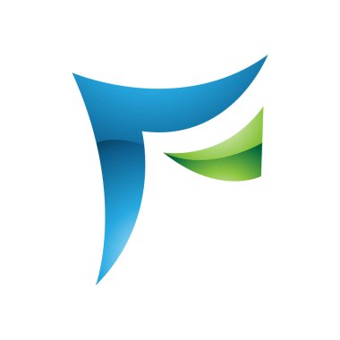 Mavi ve Yeşil Dalgalı Parlak Kağıt Şeklinde Beyaz Arkaplanda F Simgesi