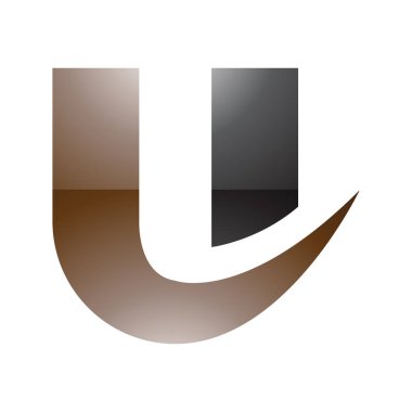 Kahverengi ve Siyah Parlak Kalın Kıvrımlı Beyaz Arkaplanda U Simgesi