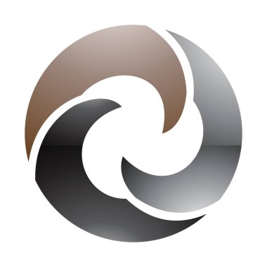 Kahverengi ve Siyah Parıltılı Dalgalar Şeklinde Beyaz Arkaplanda O Simgesi