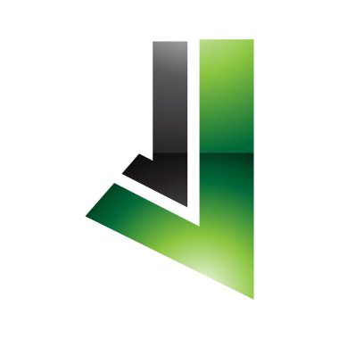 Beyaz Arkaplanda Düz Çizgileri Olan Yeşil ve Siyah Işıltılı Harf J Simgesi