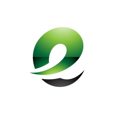 Yeşil ve Siyah Işıltılı Küçük harf E Simgesi Beyaz Arkaplanda Yumuşak Dikenli Eğriler