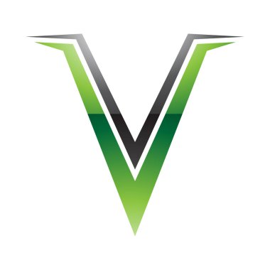 Beyaz Arkaplanda Yeşil ve Siyah Işıltılı Dikenli Harf V Simgesi