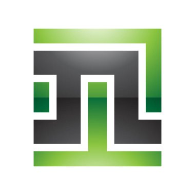 Beyaz Arkaplanda Yeşil ve Siyah Parlak Kare Şekilli Harf N Simgesi