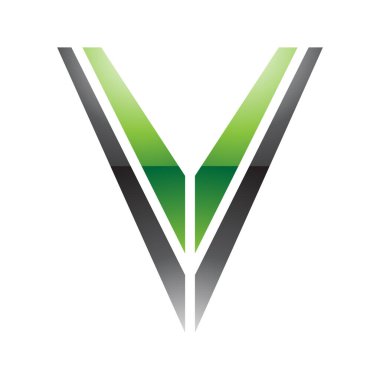 Beyaz Arkaplanda Yeşil ve Siyah Çizgili Harf V Simgesi