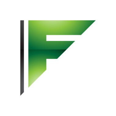 Beyaz Arkaplanda Yeşil ve Siyah Üçgen Parlak Harf F Simgesi