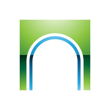 Beyaz Arkaplanda Yeşil ve Mavi Parlak Kemerli Harf N Simgesi