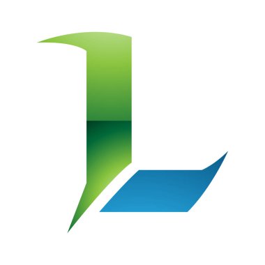 Beyaz Arkaplanda Sivri Sivri Sivri uçlu Yeşil ve Mavi Harfli L Simgesi