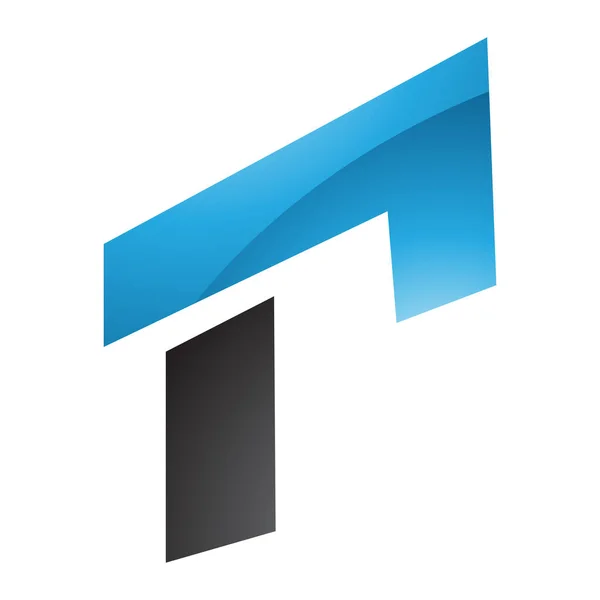 Blue Black Glossy Rectangular Letter Icon White Background — Stock Vector