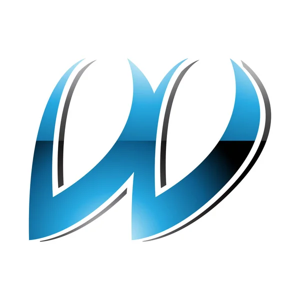 Blaues Und Schwarzes Hochglanzpoliertes Kursiv Geformtes Buchstaben Symbol Auf Weißem — Stockvektor
