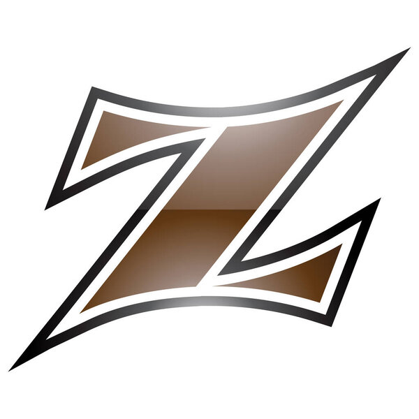 Brown and Black Glossy Arc Shaped Letter Z Icon on a White Background