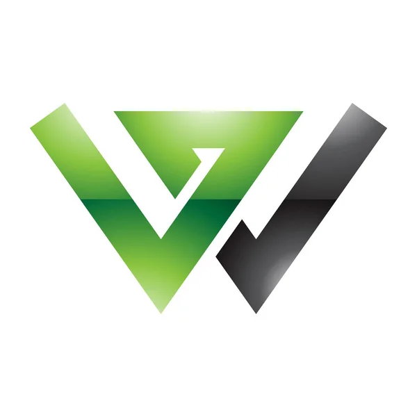 Verde Negro Brillante Letra Icono Con Líneas Intersección Sobre Fondo — Vector de stock