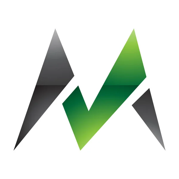 白色背景上的绿色和黑色光彩夺目的尖刻字母M图标 — 图库矢量图片