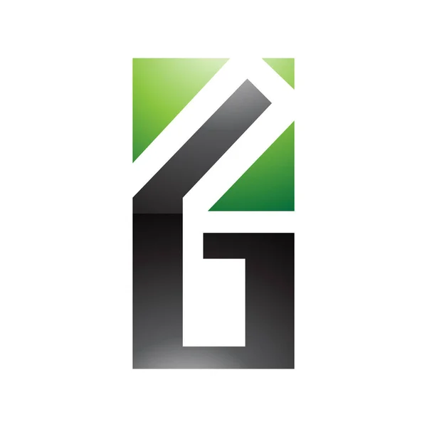 Groene Zwarte Glanzende Rechthoekige Letter Nummer Pictogram Een Witte Achtergrond — Stockvector