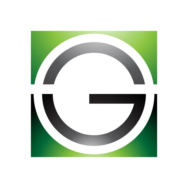 Зеленый Черный Глянцевый Круглый Квадратный Буква Икона Белом Фоне — стоковый вектор