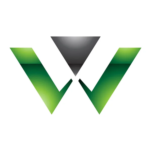 Icona Forma Triangolo Lucido Verde Nero Sfondo Bianco — Vettoriale Stock