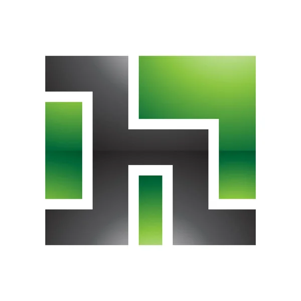 白色背景上的绿色和黑色正方形光滑字母H图标 — 图库矢量图片