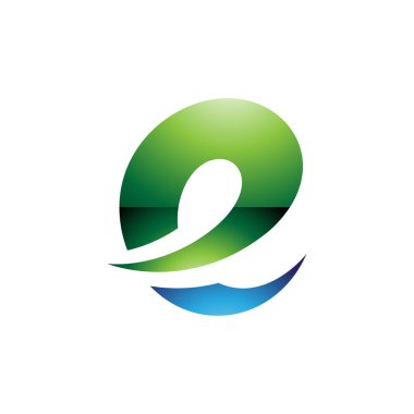 Yeşil ve Mavi Parlak Küçük harf E Simgesi Beyaz Arkaplanda Yumuşak Dikenli Eğriler