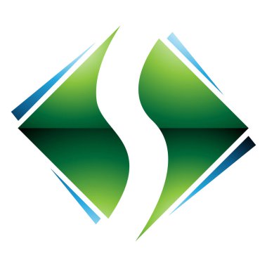 Yeşil ve Mavi Parlak Meydan Elmas şekilli Beyaz Arkaplanda S Simgesi