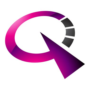 Magenta ve Siyah Parlak Saat Beyaz Arkaplanda Q harfi simgesi