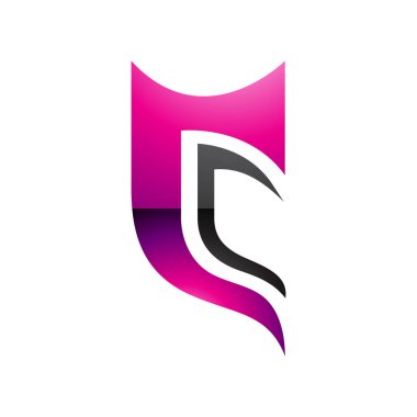 Magenta ve Siyah Parlak Yarı Kalkan Beyaz Arkaplanda C Harfi Simgesi