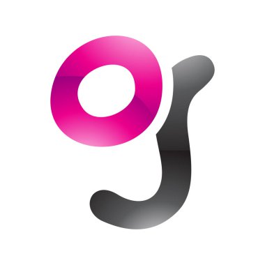 Beyaz Arkaplanda Yumuşak Yuvarlak Çizgileri Olan Magenta ve Siyah Parlak Harfli G Simgesi