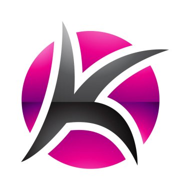 Beyaz Arkaplanda Magenta ve Siyah Parlak Sivri Harf K Simgesi
