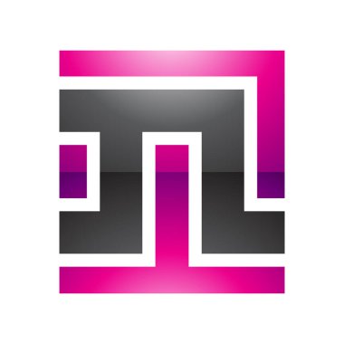 Magenta ve Siyah Parlak Meydan Beyaz Arkaplanda Harf N Simgesi