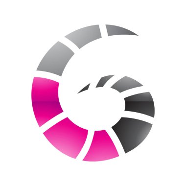 Magenta ve Siyah Girdaplı Beyaz Arkaplanda Çizgili G harfi Simgesi