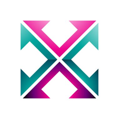 Magenta ve Yeşil Parlak Ok Meydanı Beyaz Arkaplan Üzerinde X Harfi Simgesi