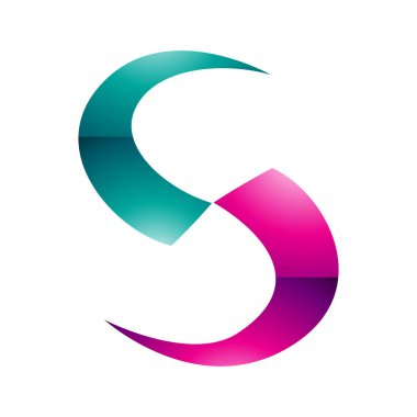 Magenta ve Yeşil Parlak Bıçak Beyaz Arkaplanda S Simgesi Şeklinde
