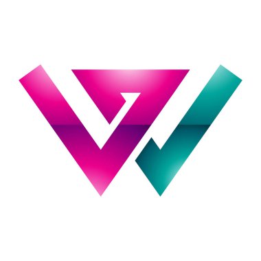 Magenta ve Yeşil Parlak Harf W Simgesi Beyaz Arkaplanda Kesişen Çizgiler