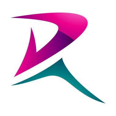 Magenta ve Yeşil Sivri uçlu Harf R Simgesi Beyaz Arkaplanda