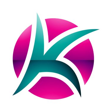 Beyaz Arkaplanda Magenta ve Yeşil Parlak Sivri Harf K Simgesi