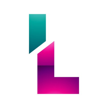 Beyaz Arkaplanda Magenta ve Yeşil Parlak Ayrılmış Harf L Simgesi