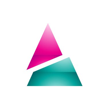 Magenta ve Yeşil Parlak Üçgen Biçimli Beyaz Arkaplanda Harf Simgesi