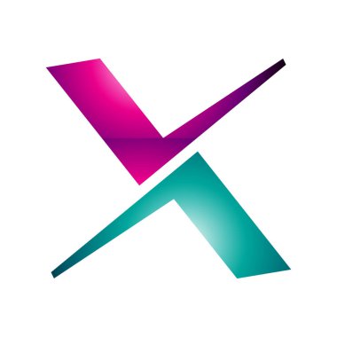 Magenta ve Yeşil Parlak Kene Şeklinde Beyaz Arkaplanda X Simgesi