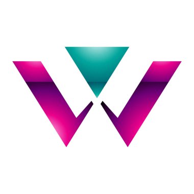 Magenta ve Yeşil Parlak Üçgen şekilli Beyaz Arkaplanda Harf W Simgesi