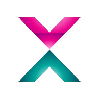 Beyaz Arkaplanda Magenta ve Yeşil Parlak V Şekilli Harf X Simgesi