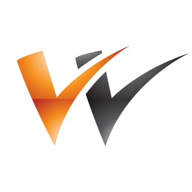 Beyaz Arkaplanda Turuncu ve Siyah Parlak Kene Şekilli Harf W Simgesi