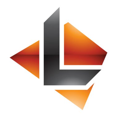 Beyaz Arkaplanda Turuncu ve Siyah Parlak Trapezyum Şekilli Harf L Simgesi